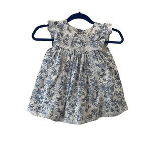 Piper & Posie Blue White Floral Lace Short Sleeve Lined Dress Baby Girls 0-3M